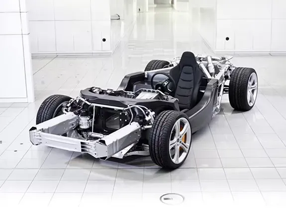 Supercar chassis with driver's seat and steering wheel